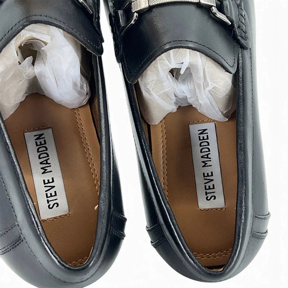 Steve Madden Privacy Men’s Black Leather Bit Loafers Size 8
